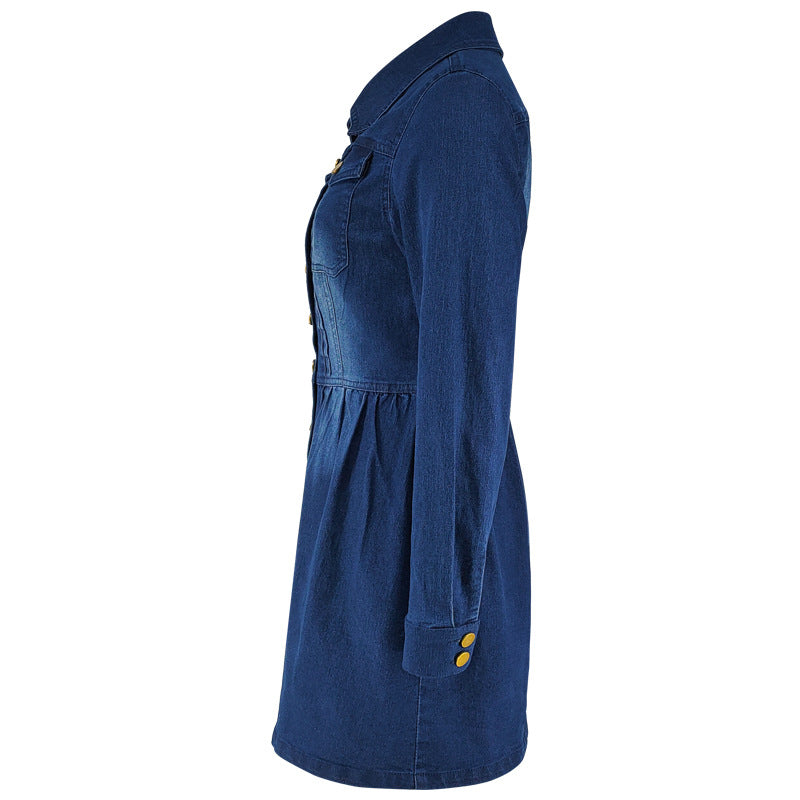 Slim Waist Long-Sleeve Denim Dress 10