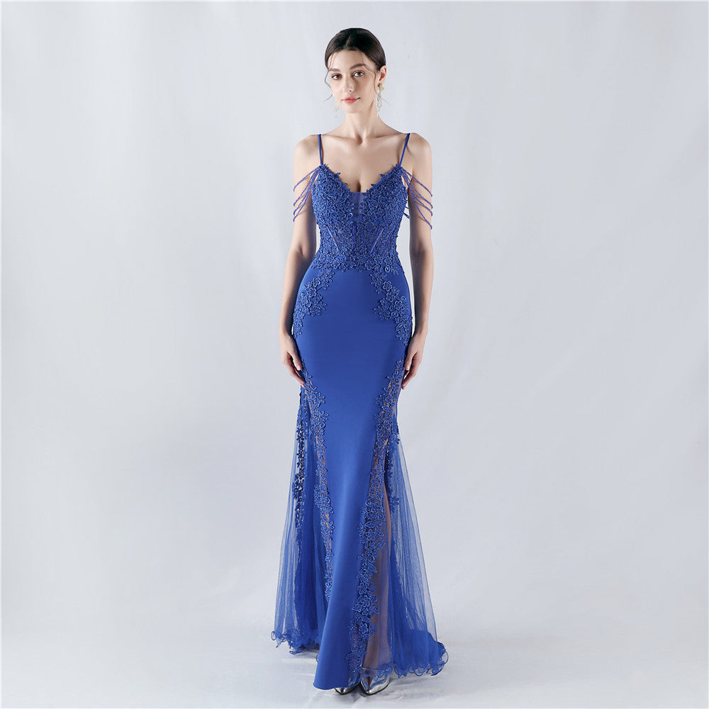 Sexy Strap Rhinestone Chain Fishbone Lace Evening Dress 20