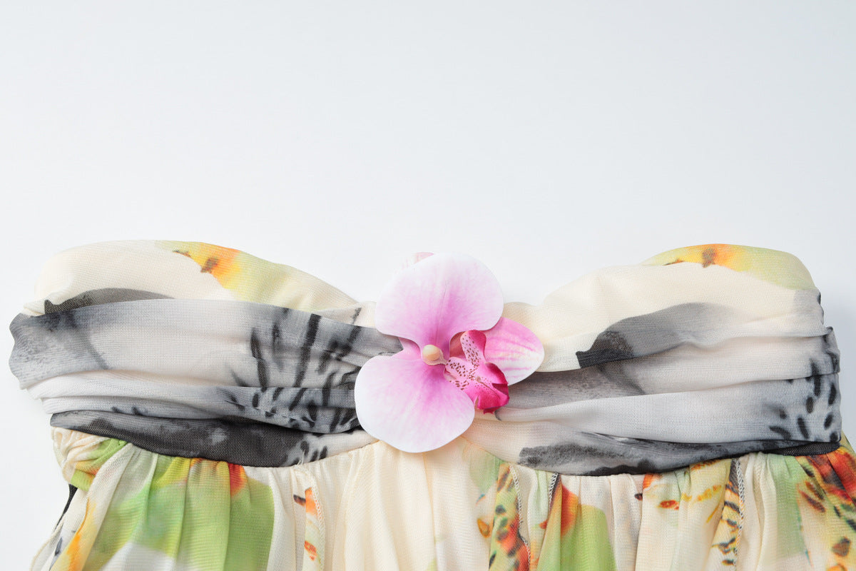 Autumn Women's Sexy Halter Neck Low Back Mesh Patchwork Floral Embellished Top 12