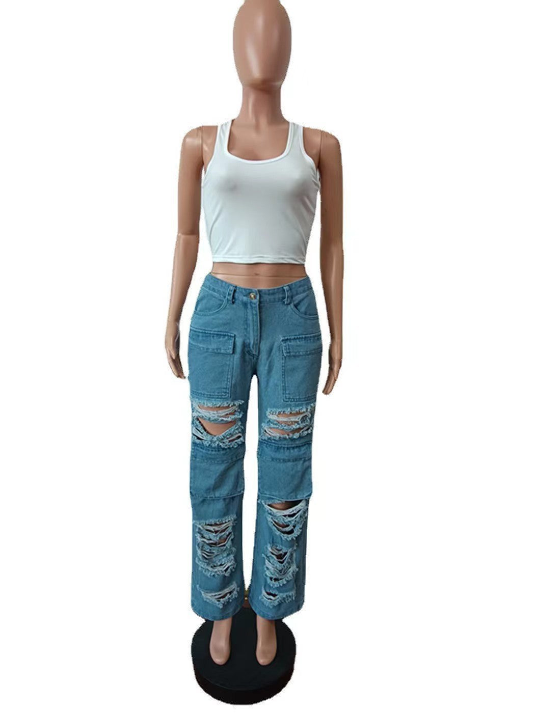 Women's Spring Summer Casual Ripped Denim trousers 6