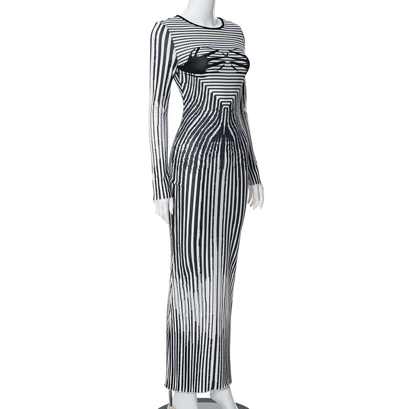 Women's Spring Casual Striped Print Long Sleeve Round Neck Dress 8