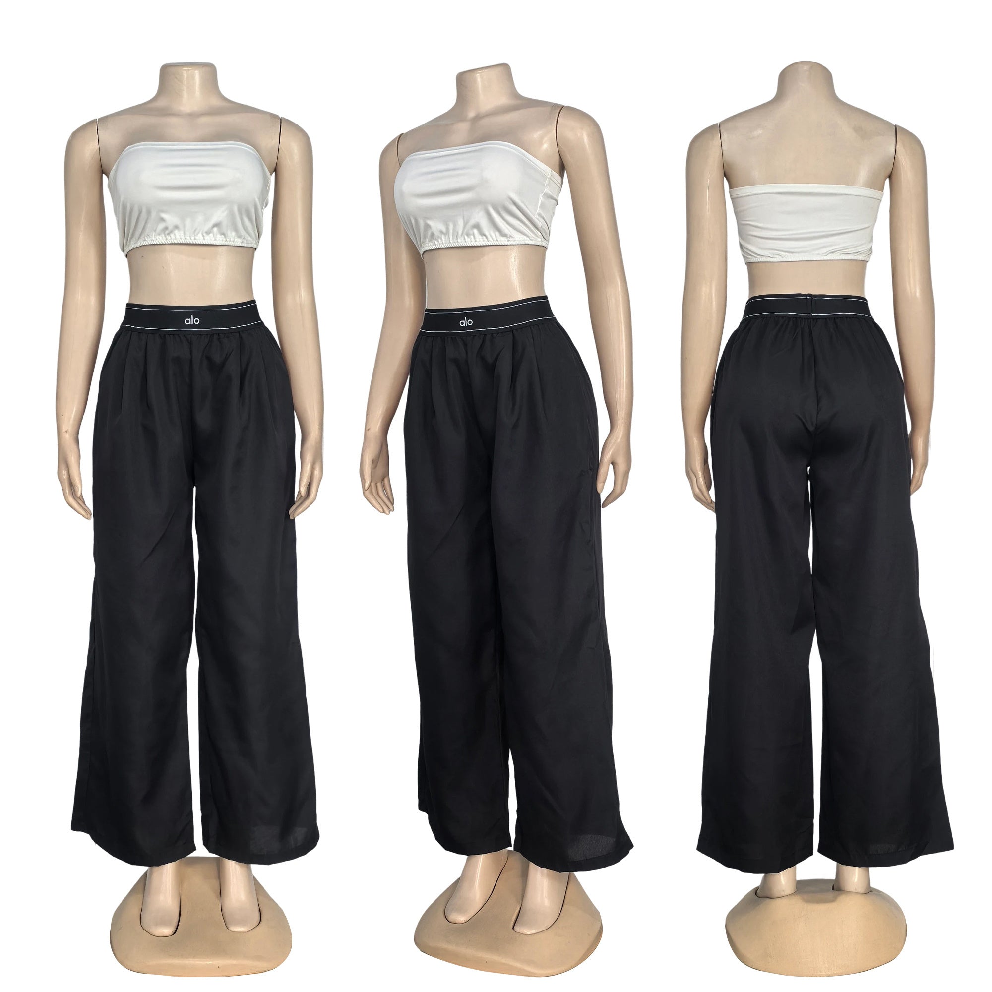 Women's Autumn Winter Casual Straight Loose Wide-Leg Letter  Embroidered Elastic Waist Pants 7