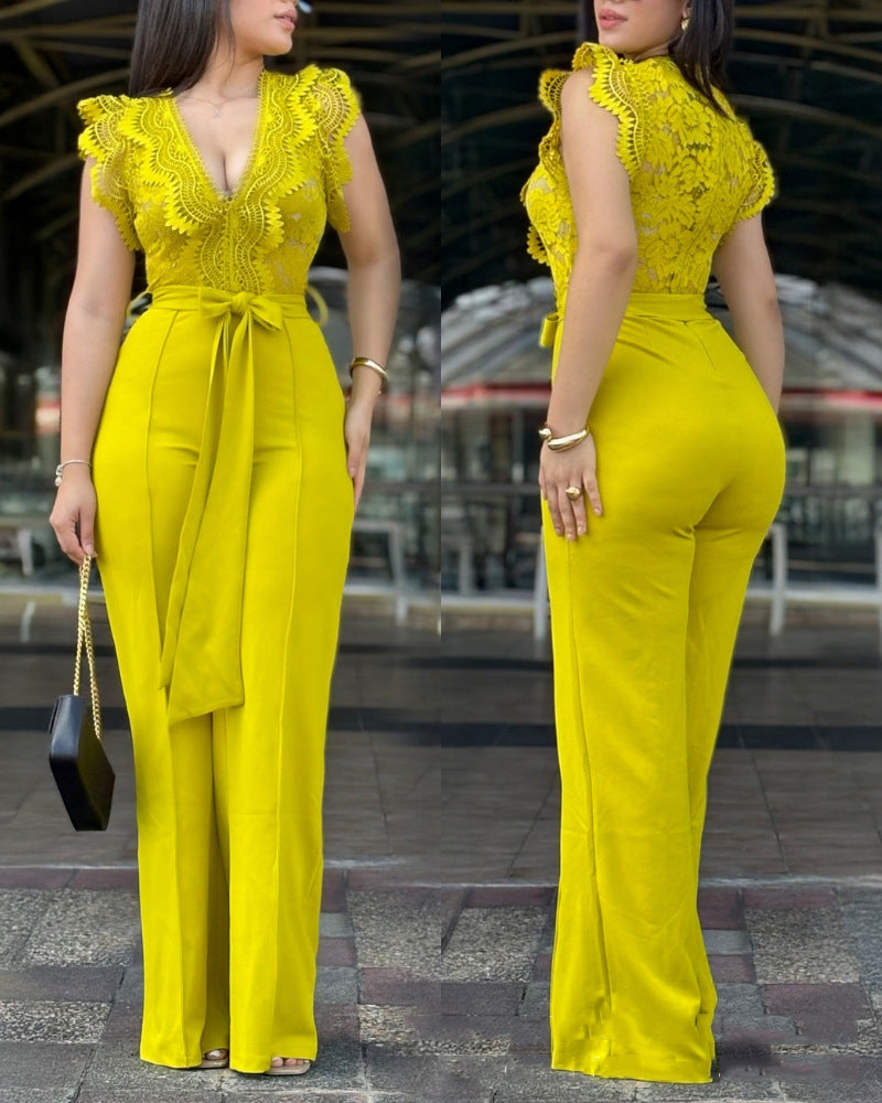 Women Lace Patchwork Wide-Leg Jumpsuit 3