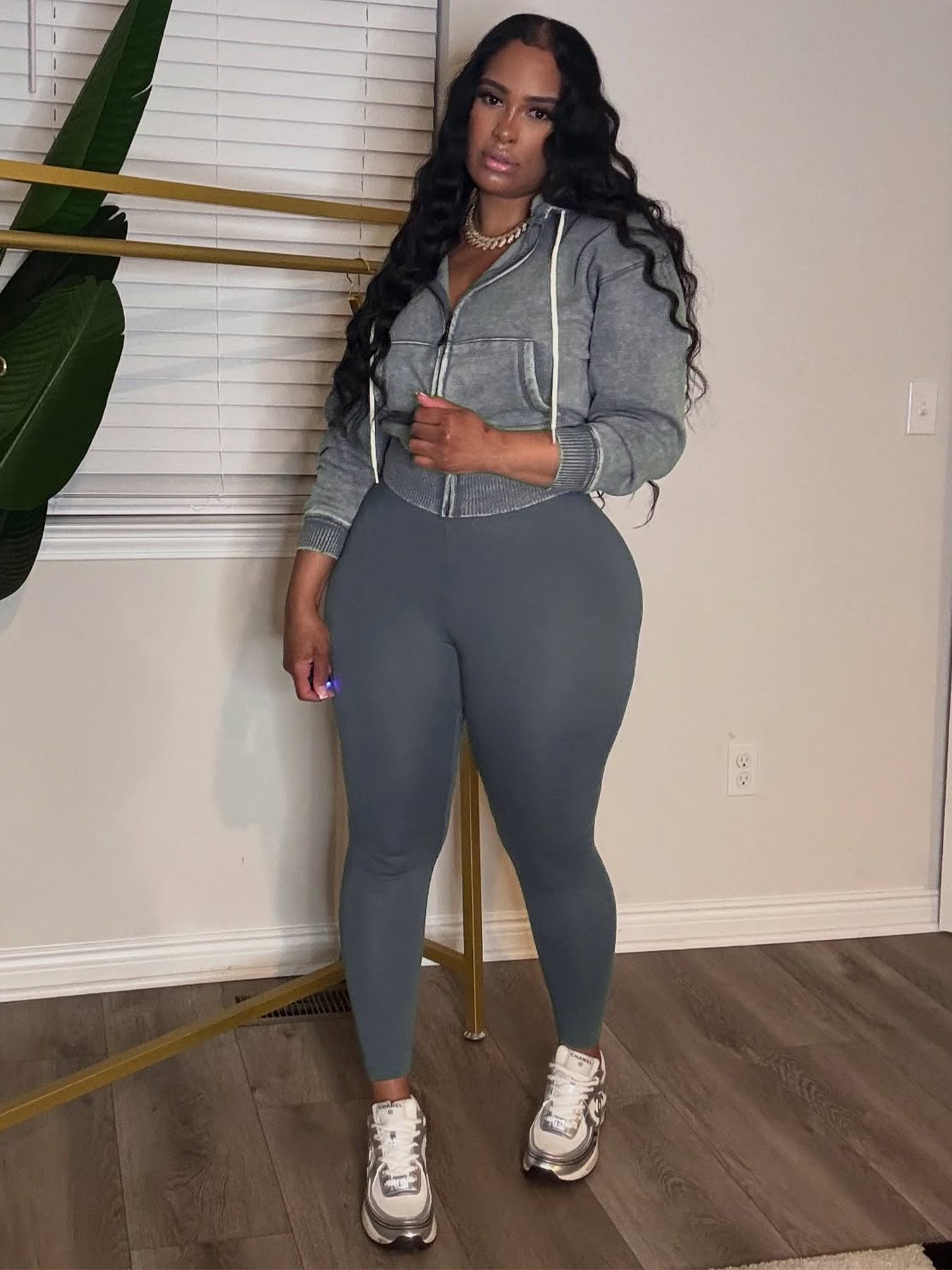 Fashion Women's Washed Zipper Hooded Top Yoga Pants Sport Casual Two-Piece Set 27