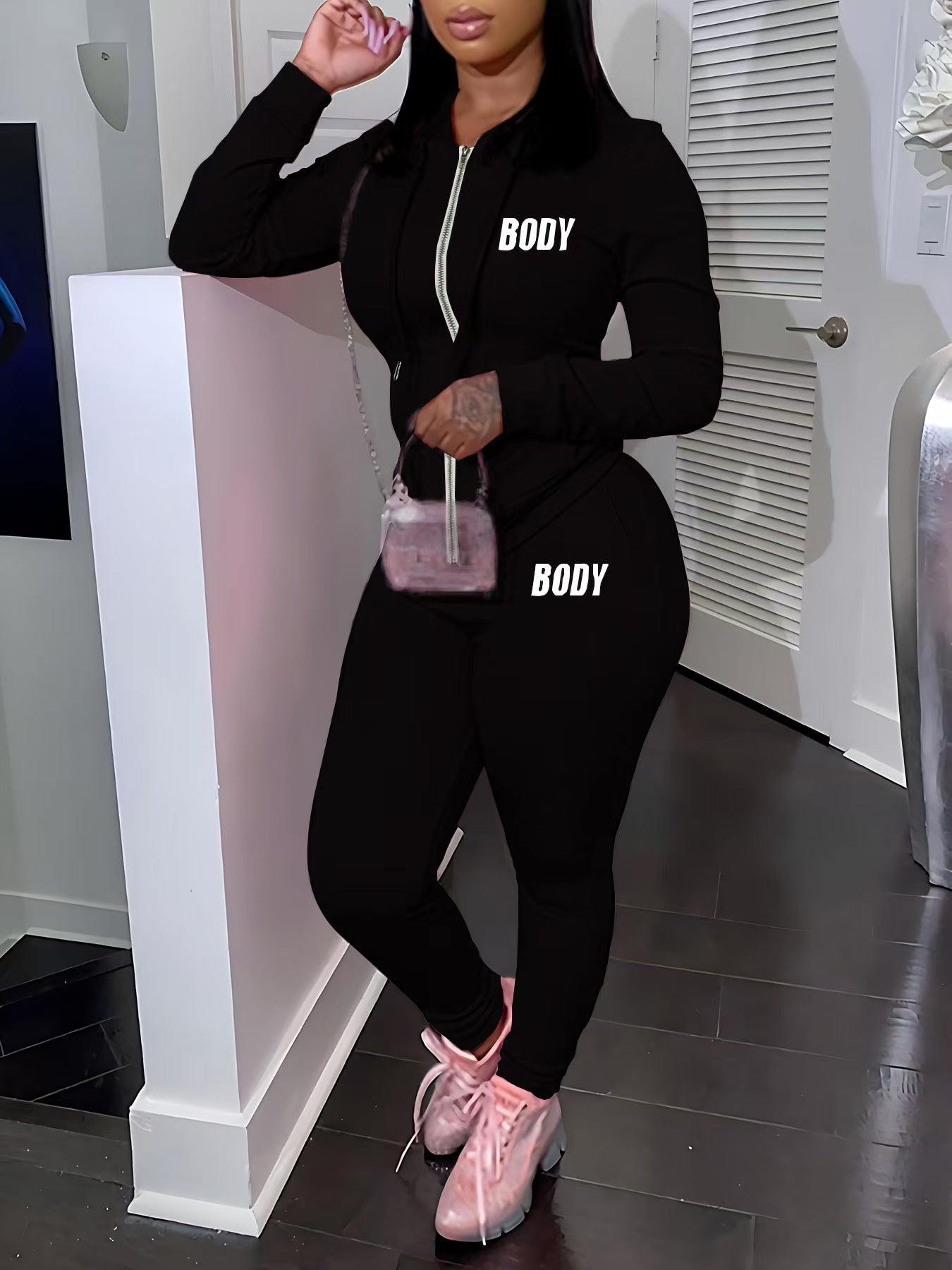 Women Printed Solid Top and Pants Sporty 2-Piece Set 4