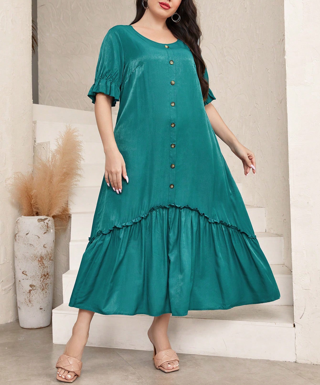 Plus size Women elegant career Loose Maxi Dress