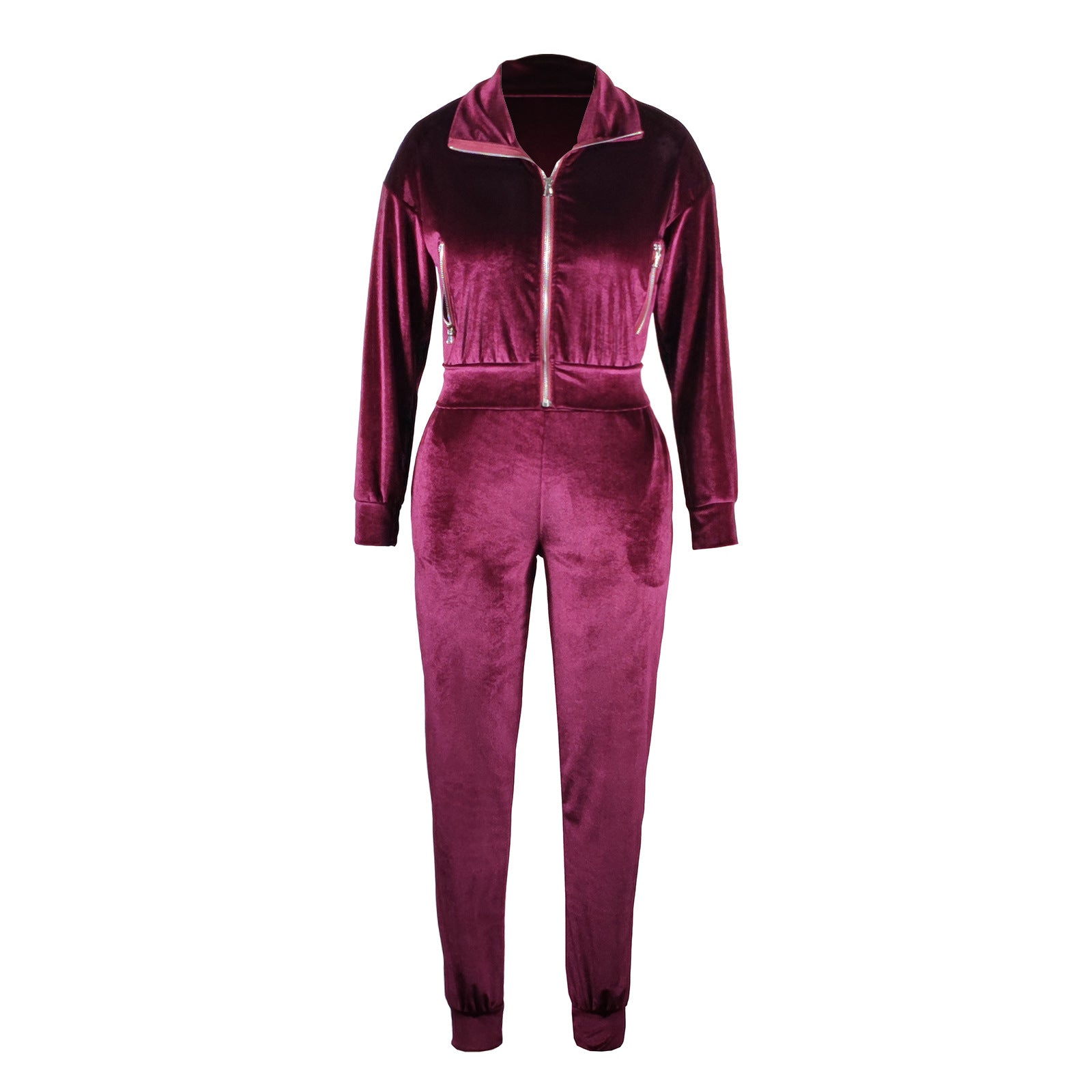 Women's Velvet Autumn And Winter Zipper Pocket Two Piece Tracksuit 11