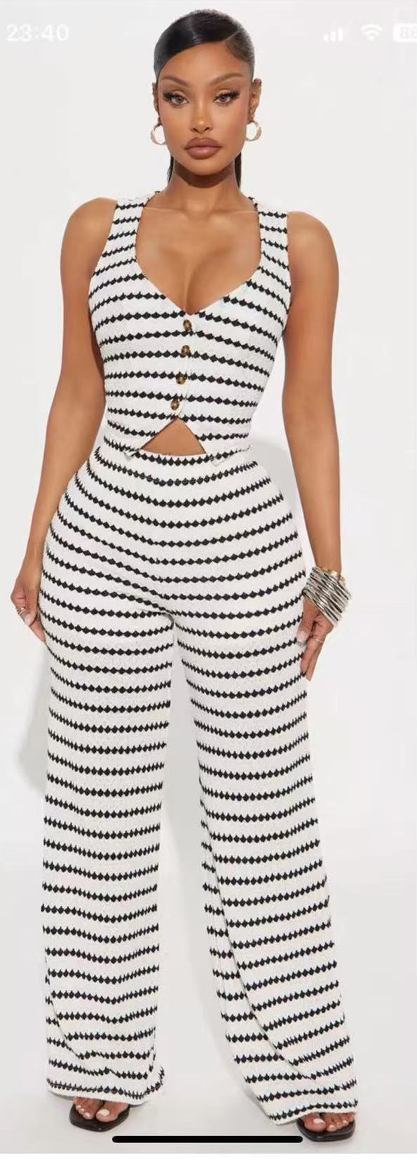 Sexy Striped Women's Sleeveelss Two-Piece Pants Set