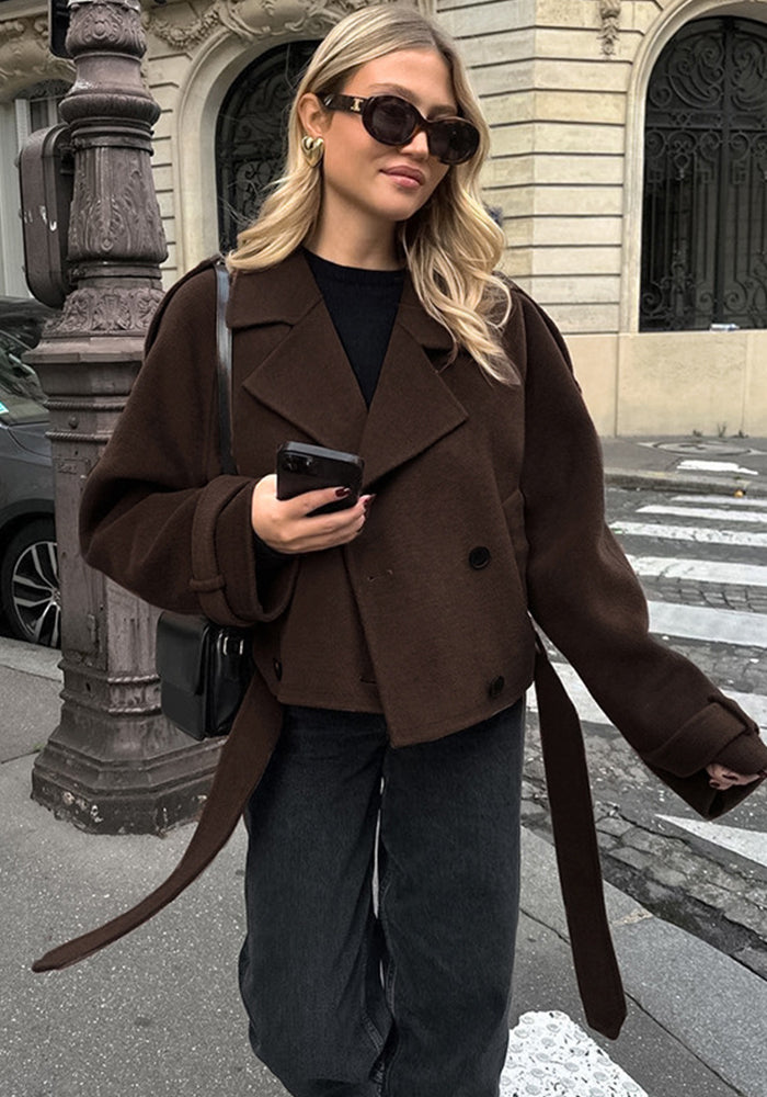 Autumn And Winter Turndown Collar Chic Double Breasted Fashion Woolen Coat