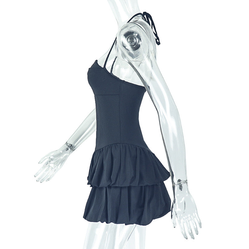 Elegant Sexy Low-Back Halter Neck Pleated A-Line Dress for Women 11