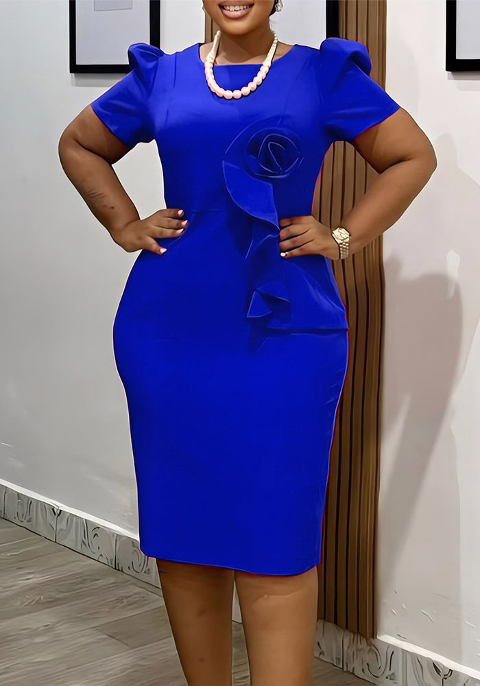 Women's fashion elegant bodycon ruffle solid color short sleeve African dress