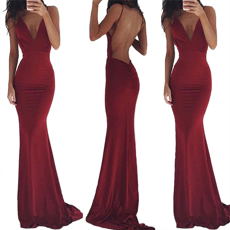Women 's Fashionable Sexy Strap Low Back Long Cocktail Evening Dress 16
