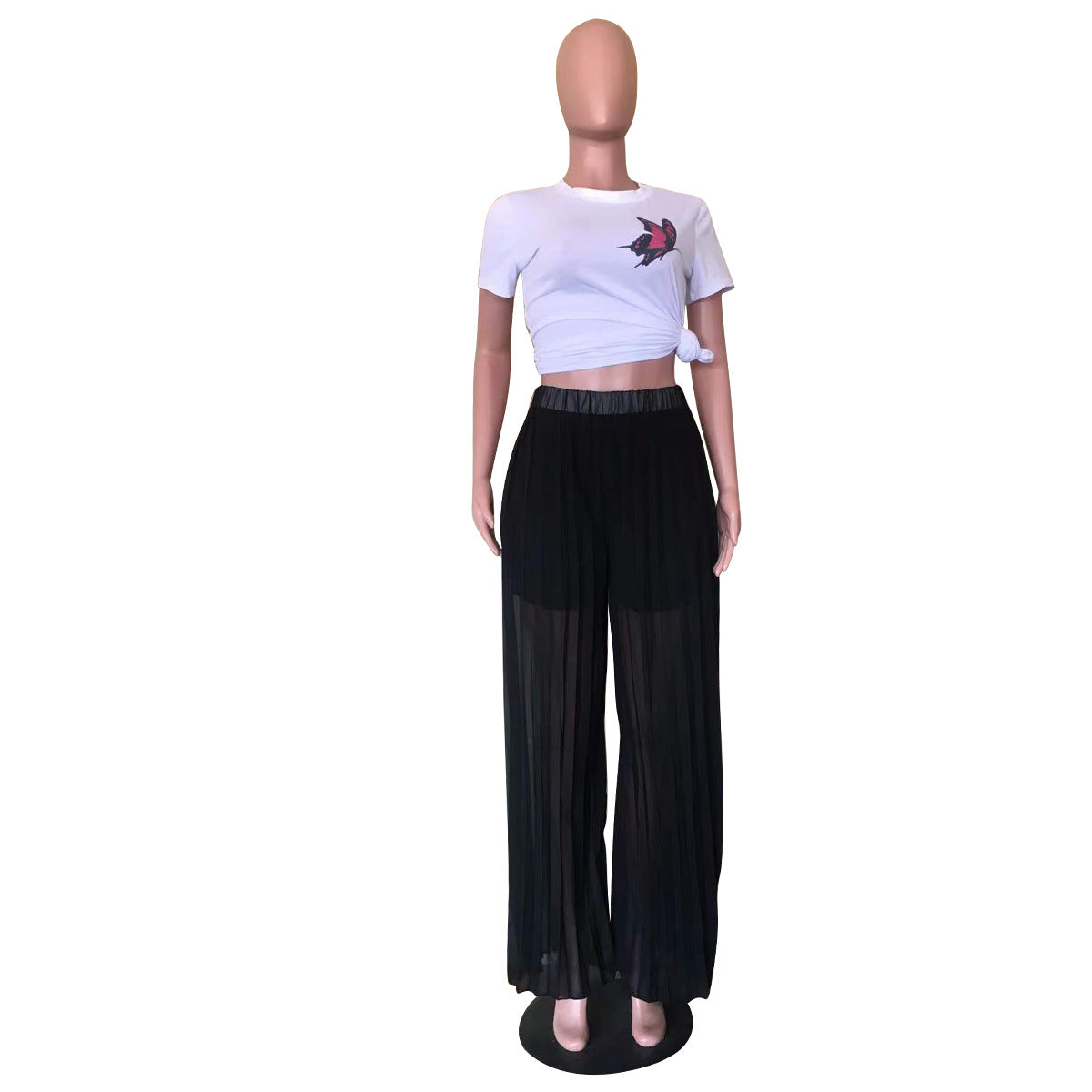 Spring Solid Pleated Wide-Leg Pants 12