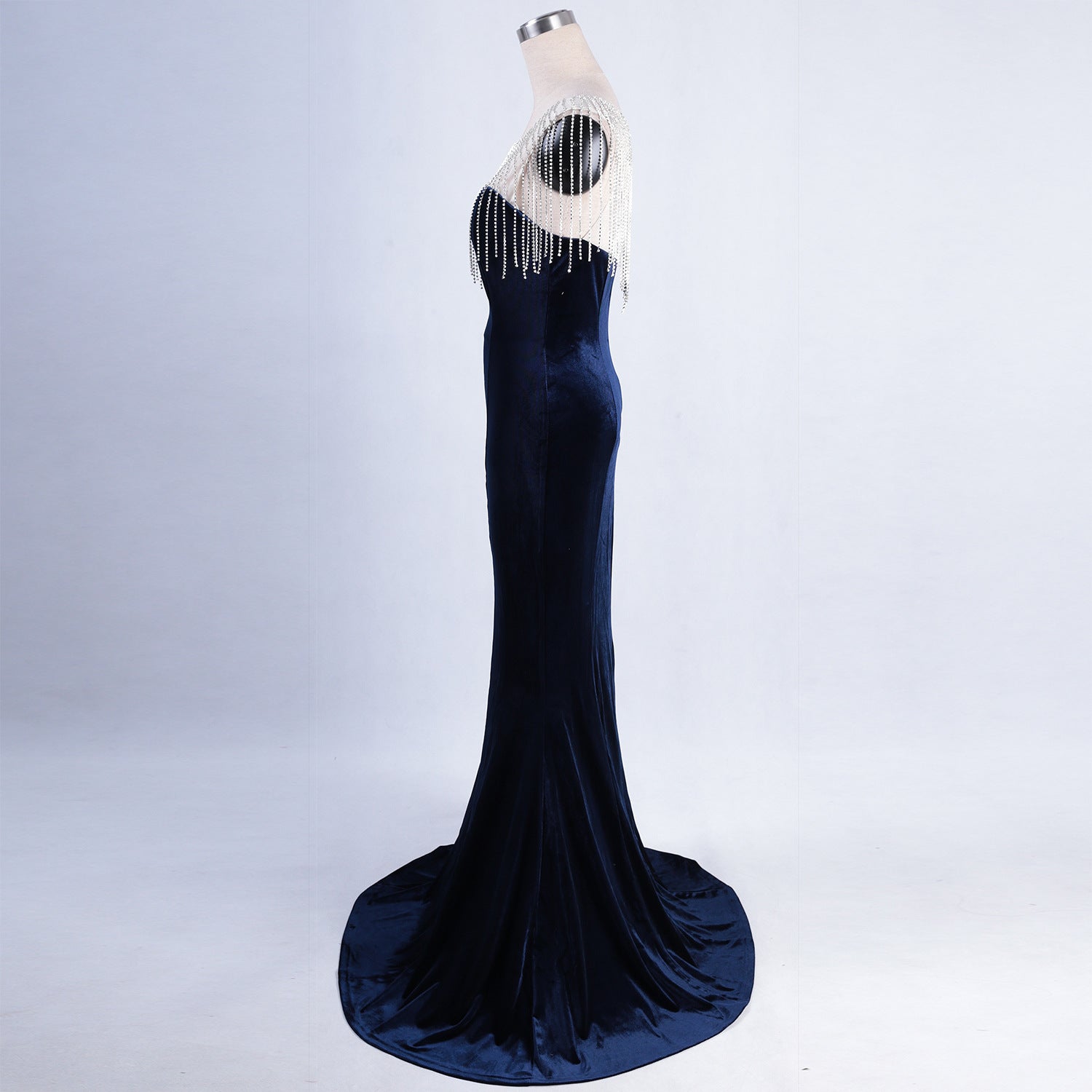 diamond chain velvet evening dress Formal Party long slim and elegant mermaid Prom Dress 23