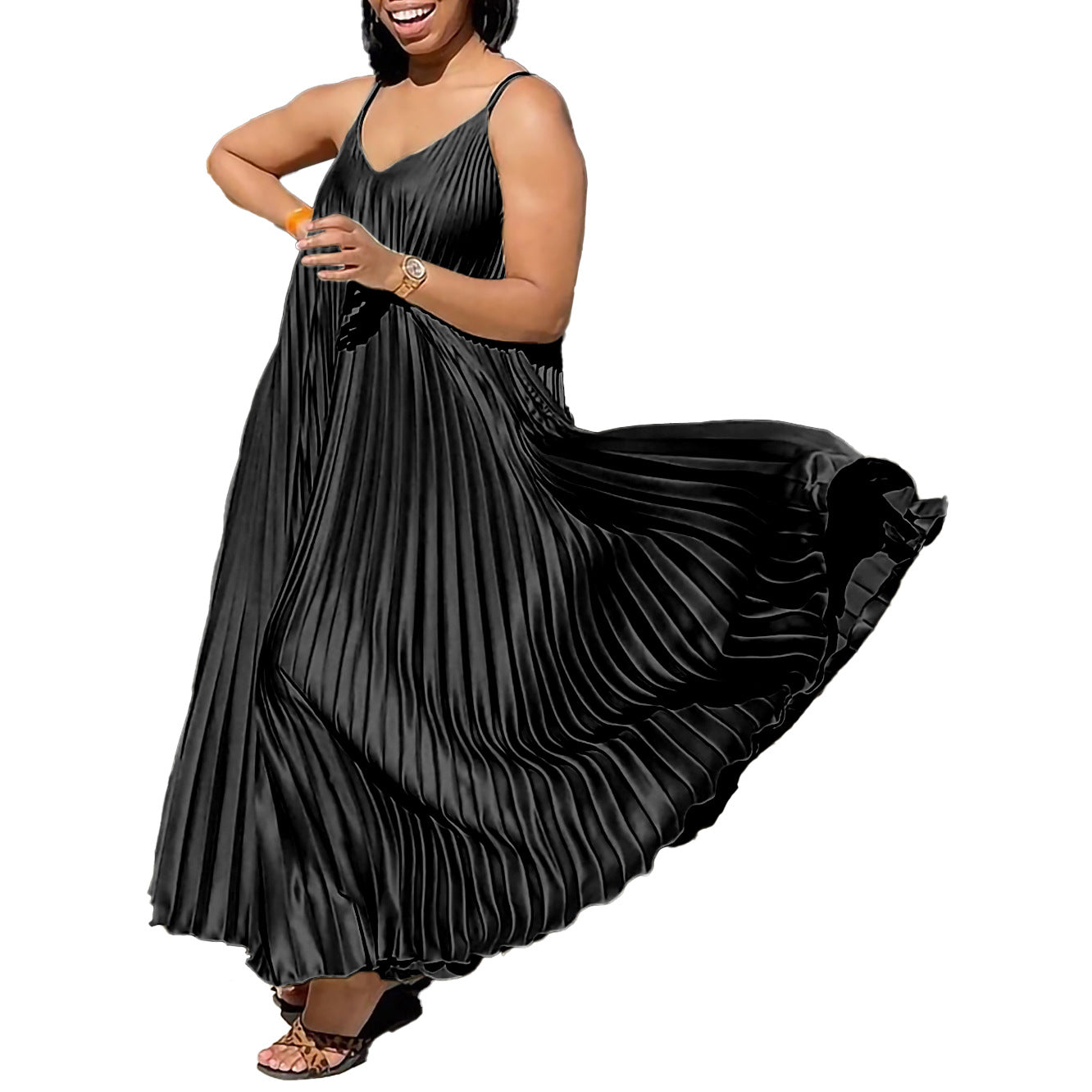 African Women's Summer Style Loose V-Neck Strap Pleated  Holidays Long Dress 12
