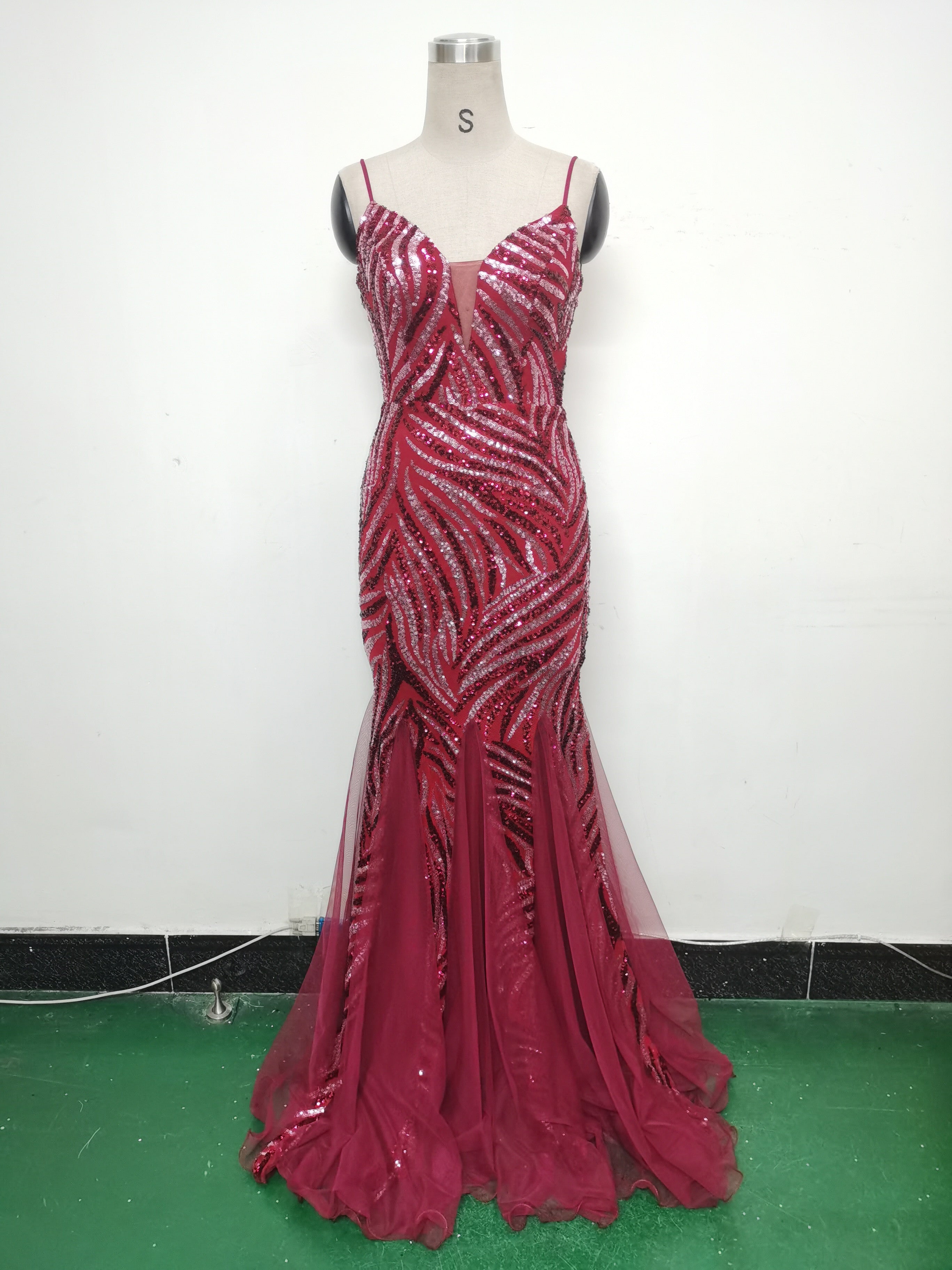 Sequin Patchwork Mesh Strap evening dress 25