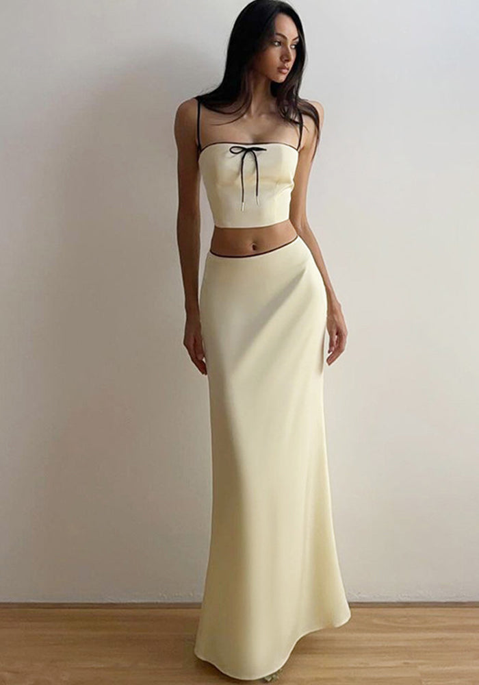 Spring Women's Solid Color Slim Crop Camisole High Waist Skirt Two Piece Set