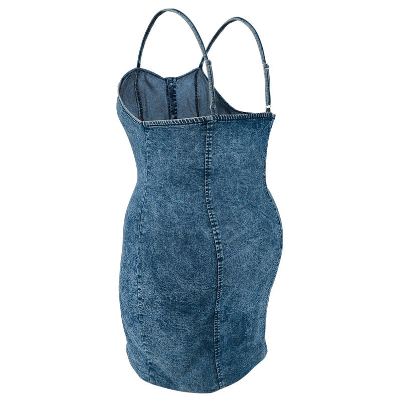 Plus Size Women's Denim Sleeveless Strap Short Dress 7