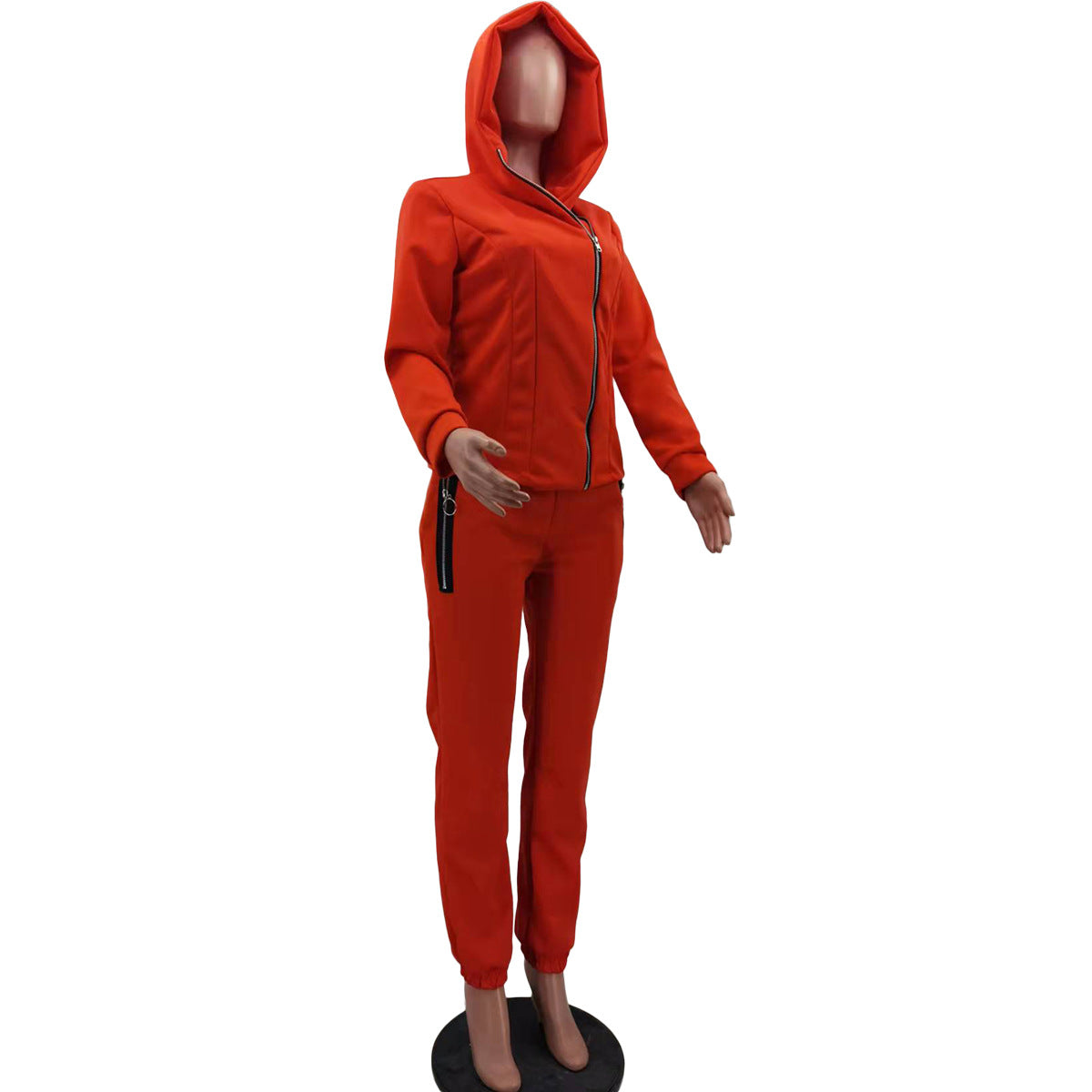 Women's Solid Color Zipper Fashion Casual Sports Two-Piece Pants Set 13