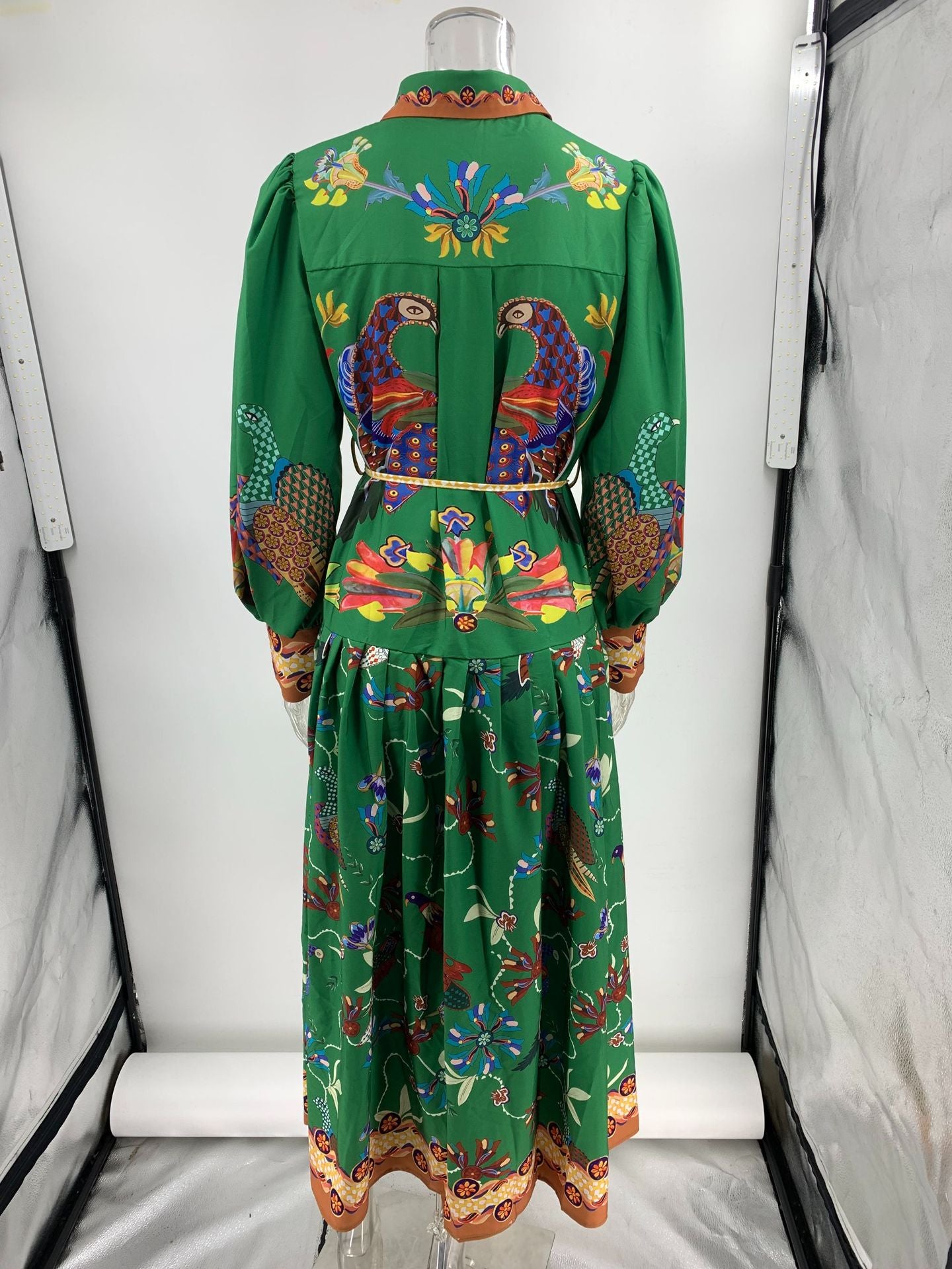 Autumn Printed Printed Long Sleeve Button Up Long Dress For Women 9