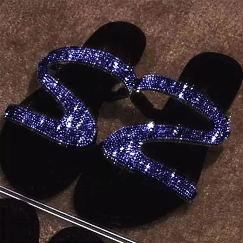 Plus Size Flat Sandal Flip flops Z-line Rhinestone Clip Toe Casual Outdoor Wear Beach Women's Shoe 17