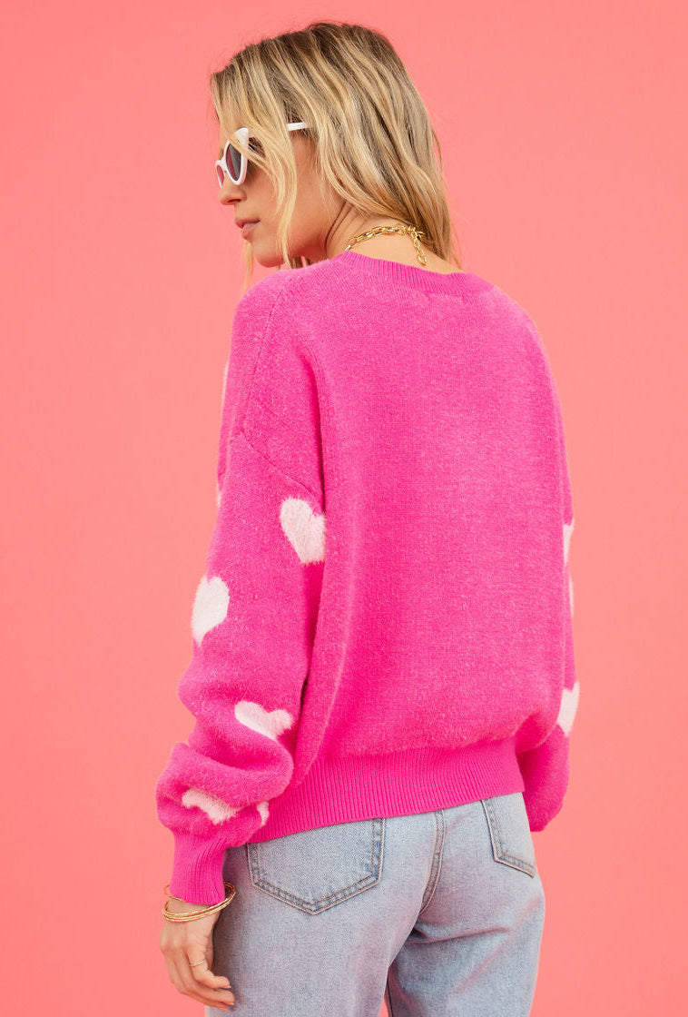 Winter Women's Sweater Heart Print Round Neck Pullover Plus Size Sweater For Women 6