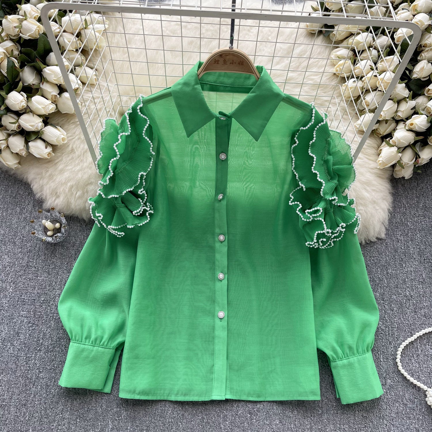 Floral Long Sleeves Mesh Blouse Chic Summer Top 6