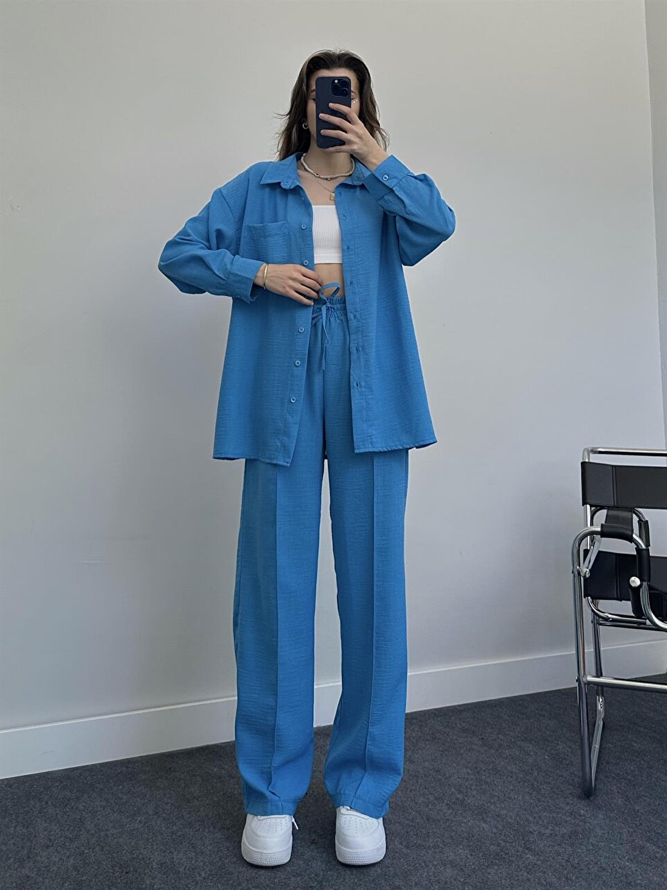 women's autumn and winter long-sleeved shirt elastic waist trousers casual two-piece pants set 4