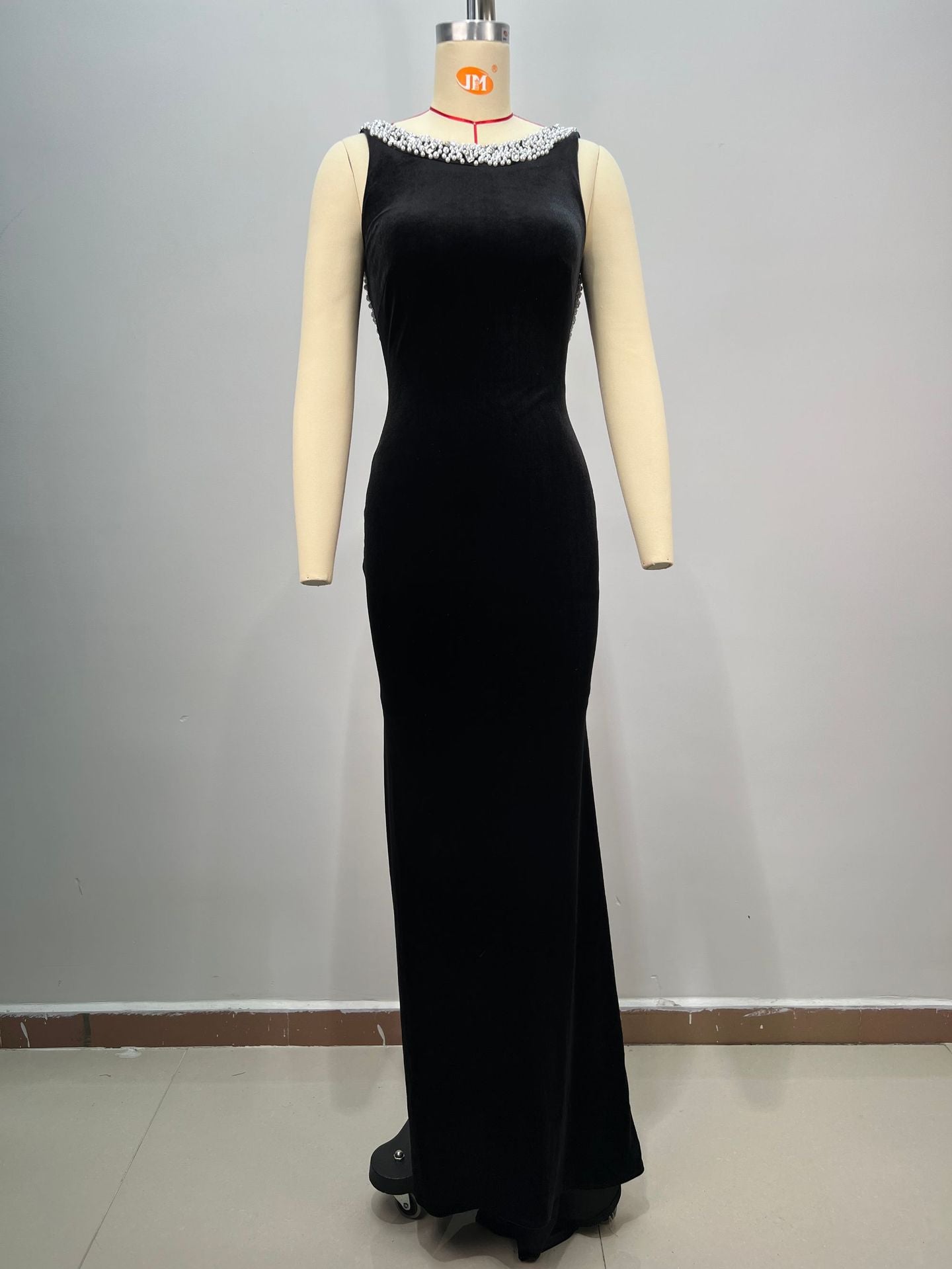 Women Sleeveless Diamond Chain Light Luxury Evening Dress 4