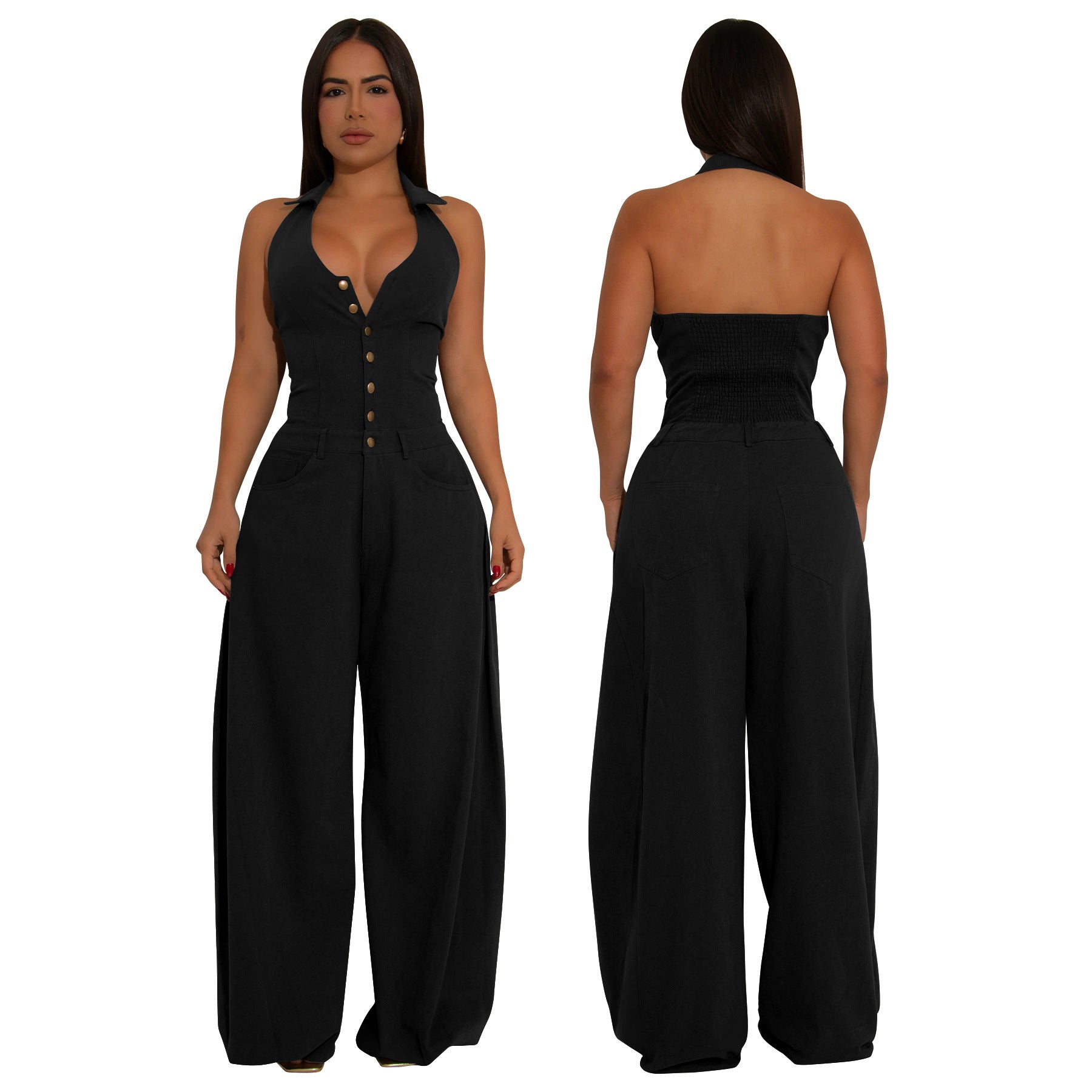 Women Pocket Sleeveless Backless Casual Jumpsuit 4