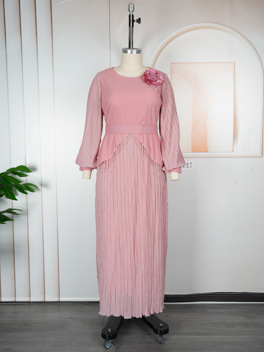 Africa Plus Size Women's Long Sleeve Elegant Pleated Formal Party Gown 12