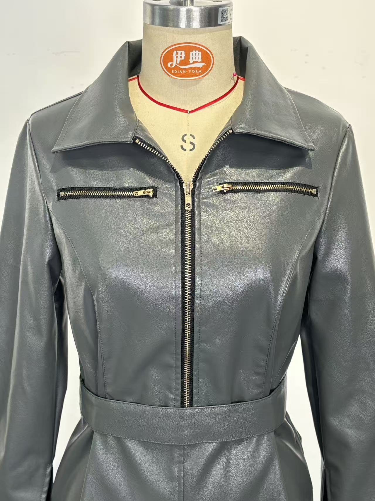 Women Pu-Leather Blazer Dress 11