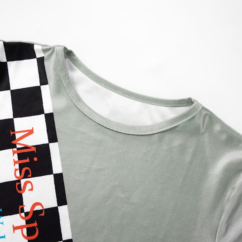 Women summer black and white plaid Letter print Top and Shorts Casual sports two-piece set 6