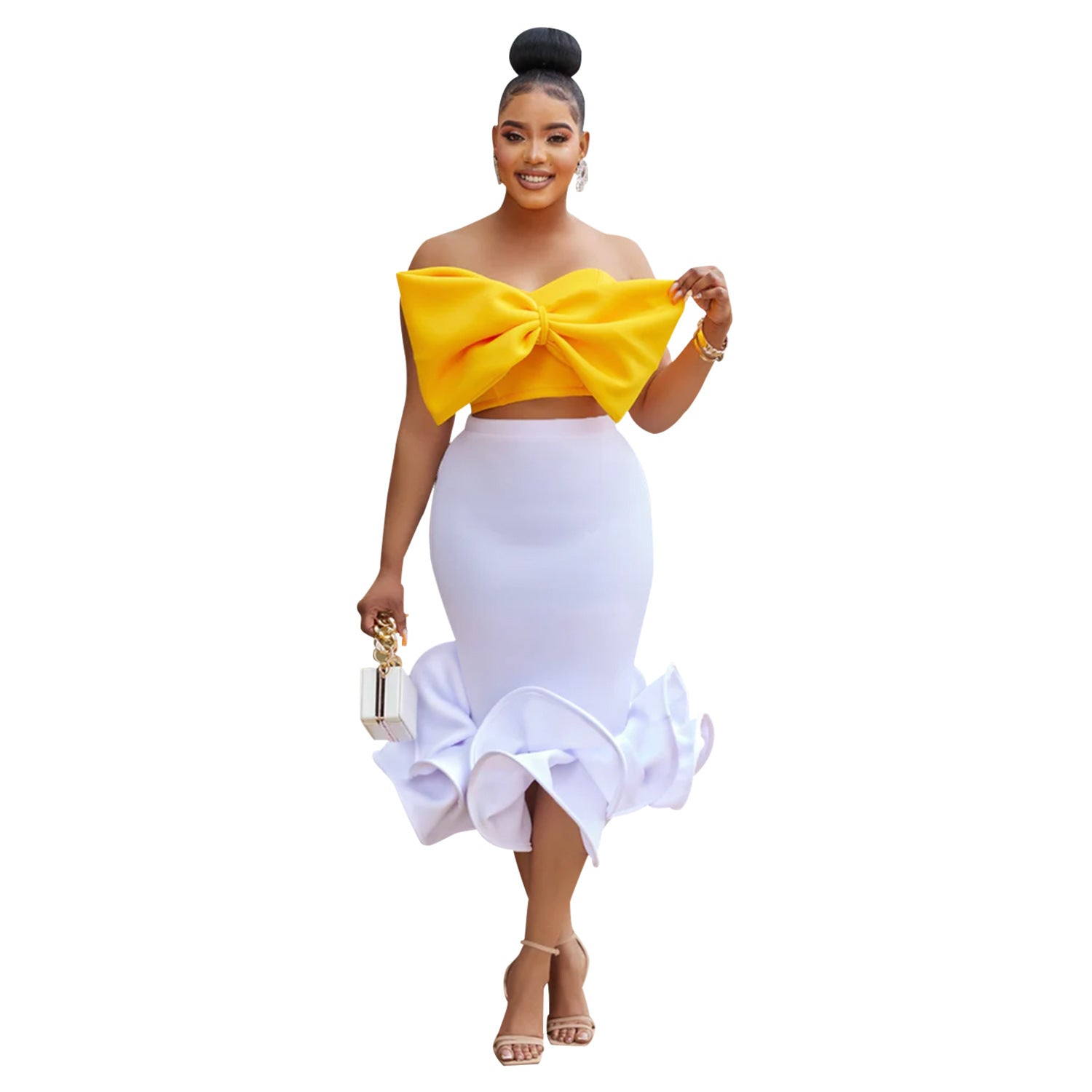Women Sleeveless Strapless Bow Top and Bodycon Skirt Two-Piece Set 11