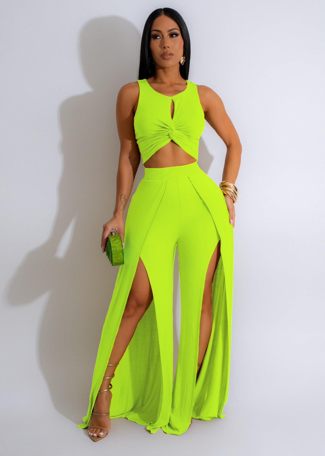 Fashion Casual split vest wide leg pants two-piece set 10
