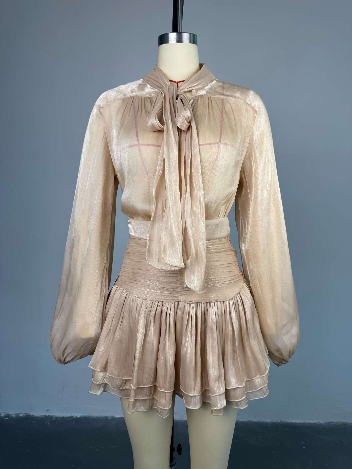 Women Bow Tie Top and Pleated Skirt Casual Two Piece Set 14