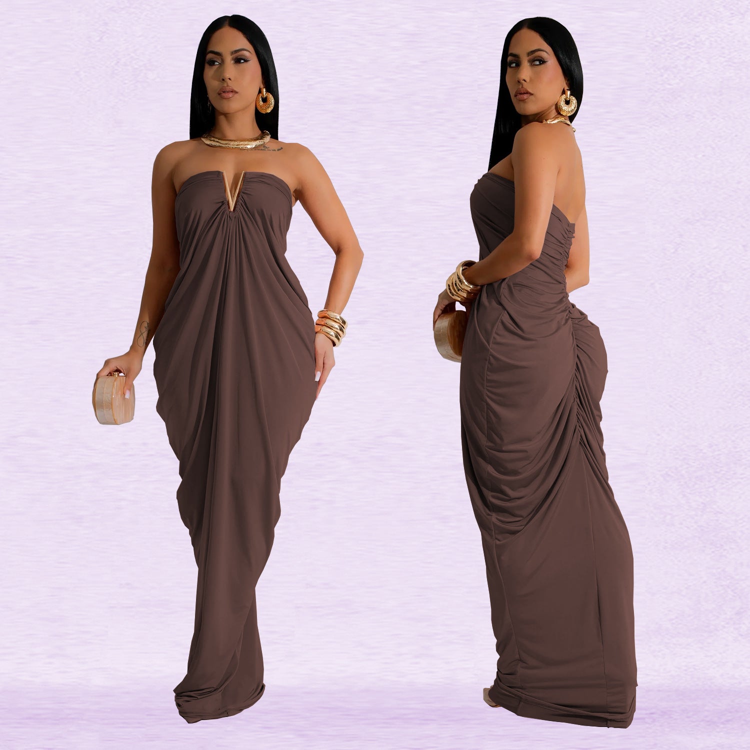 Women Solid Sexy V-Neck Dress 4