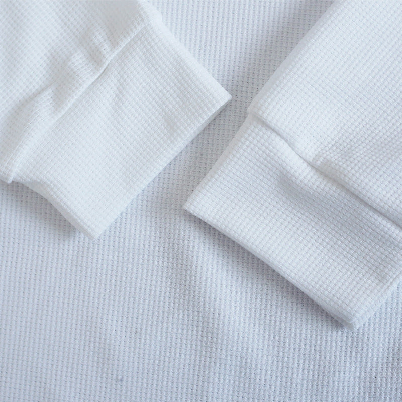 Men's Autumn and Winter Sports Solid waffle Round Neck Top 9