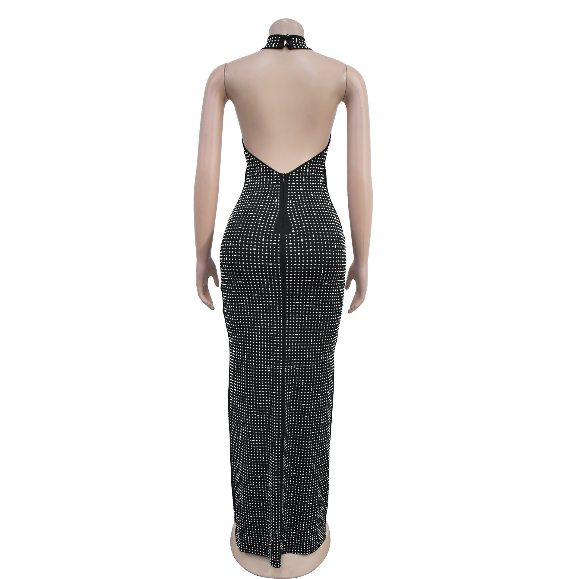 Fashionable Women's Beaded Slim Low Back Sexy Dress 7
