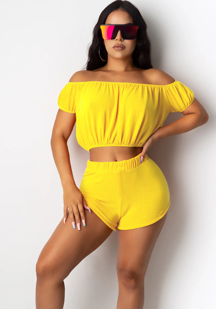 Off-Shoulder Beach Top Shorts Sporty Two-Piece Set