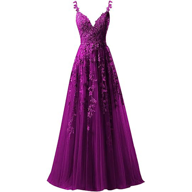 Women suspender tulle lace applique party ball evening dress（Processing time need 3-6 days） 25