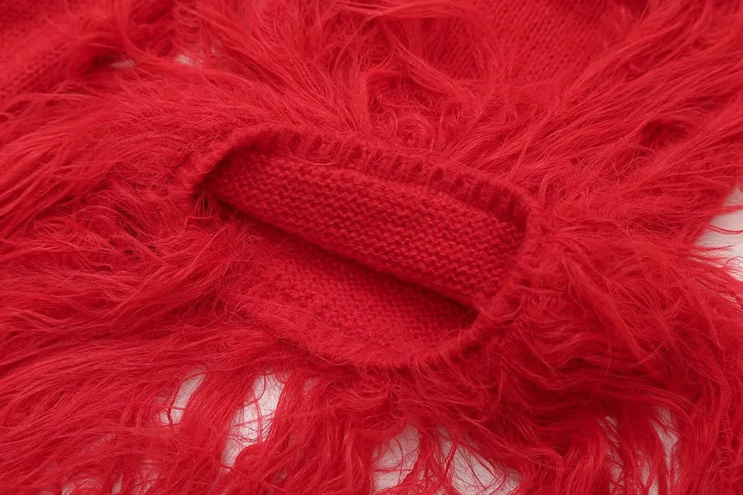 Women's Furry Patchwork Long Sleeve Button Knitting Cardigan 23