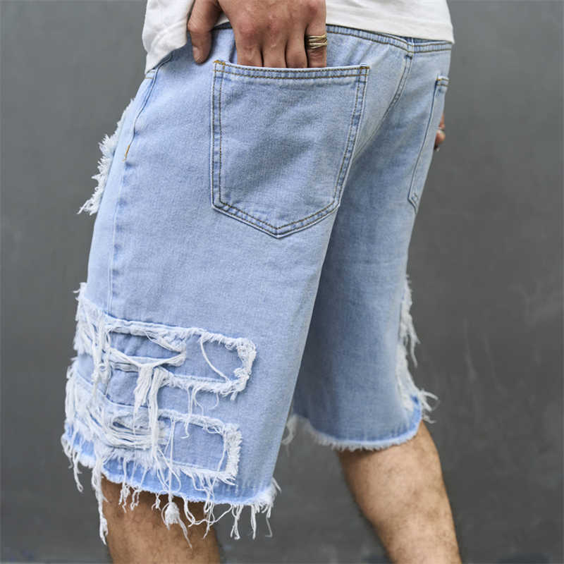 Men's Denim Pants Ripped Loose Hipster Casual Knee-Length Shorts 5