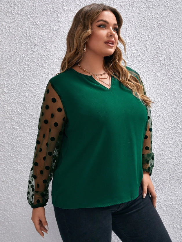 Plus Size Women's Autumn And Winter Mesh Patchwork Tops 6