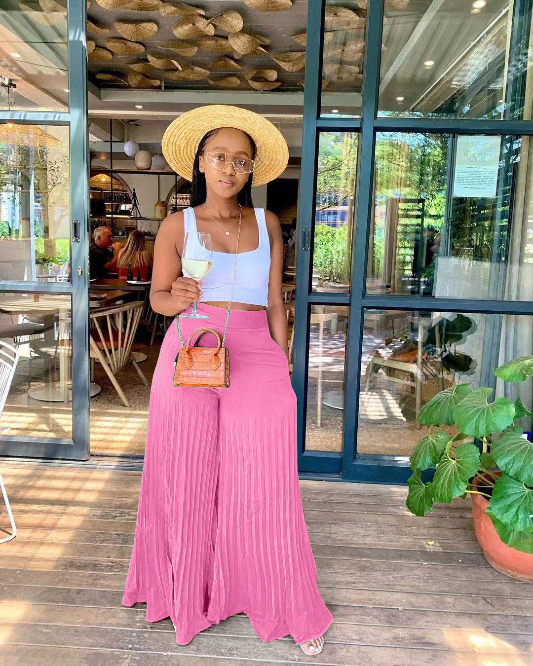 Spring Solid Pleated Wide-Leg Pants 7