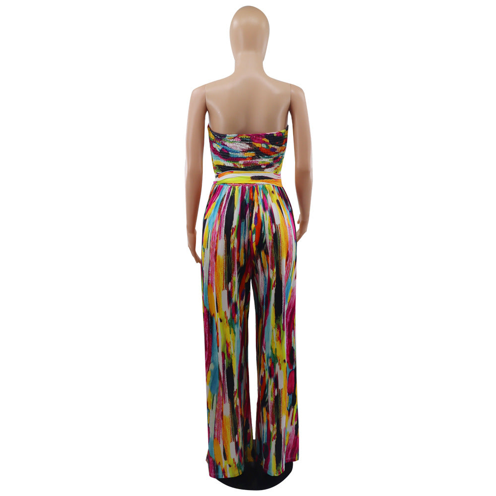 Trendy Print Strapless Slim Waist Casual Holidays Jumpsuit 11