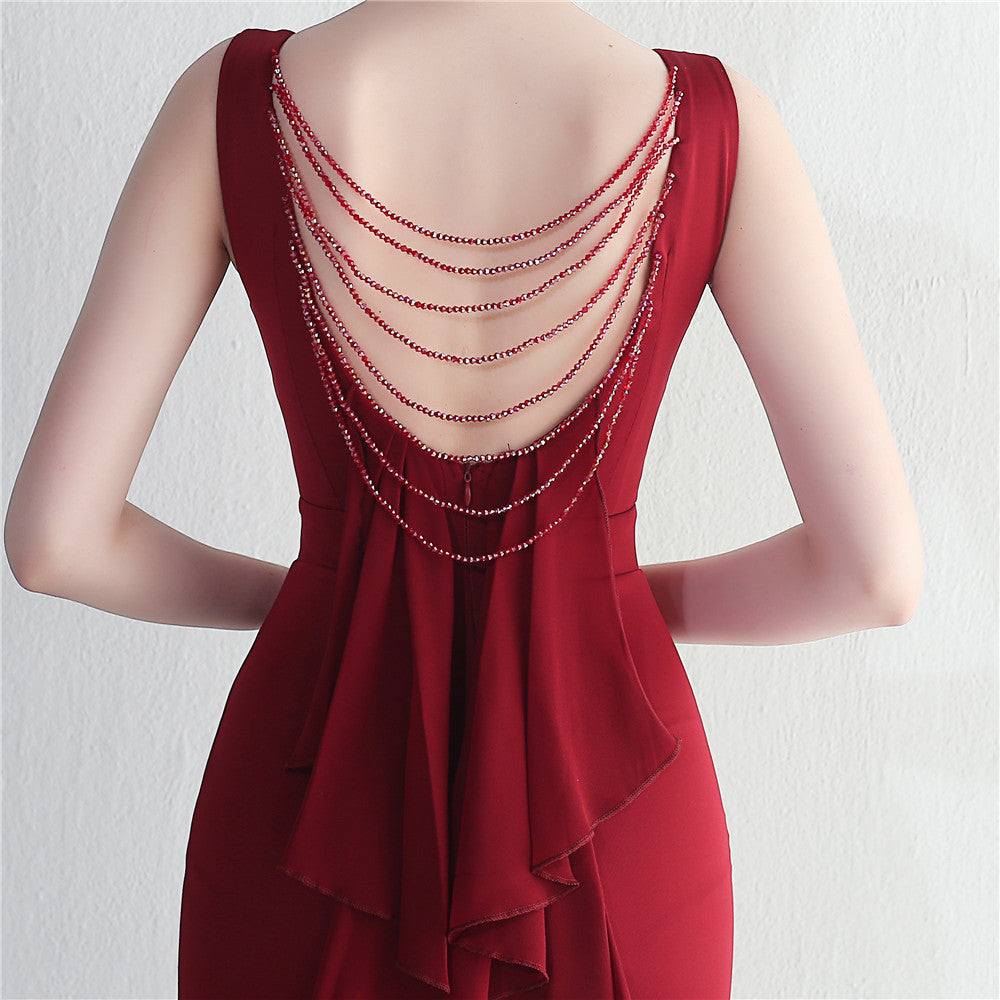 beaded satin plus chiffon wedding dinner etiquette sexy dress 23