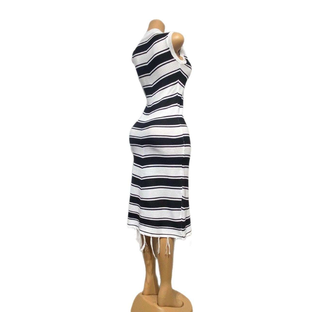 Tight Fitting Striped Tassel Sweater Dress Slim Fit Knit Fashionable Elegant Dress 11