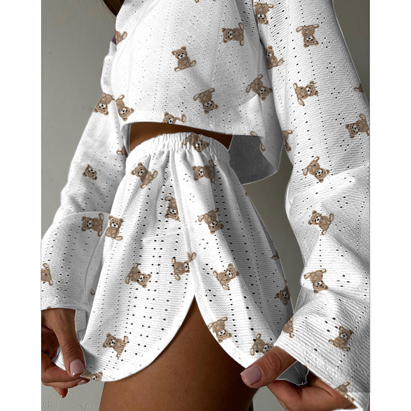 Women's Pajama-Style Two Piece Set Fashionable Slim/Loose Pullover Top & Shorts 5