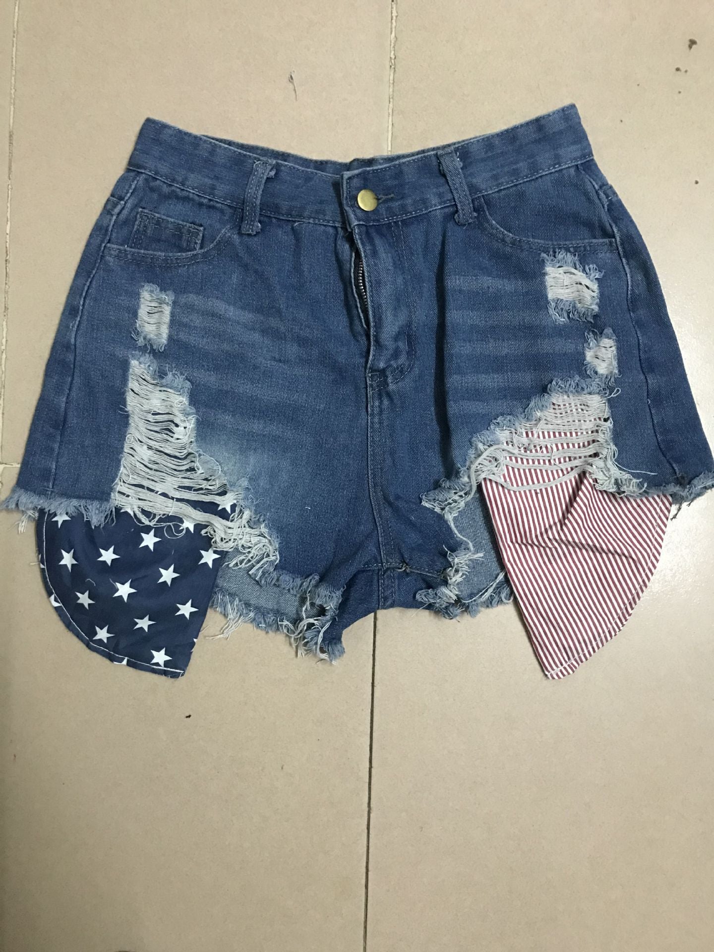 Women American Flag Ripped Tassel Denim Shorts 17